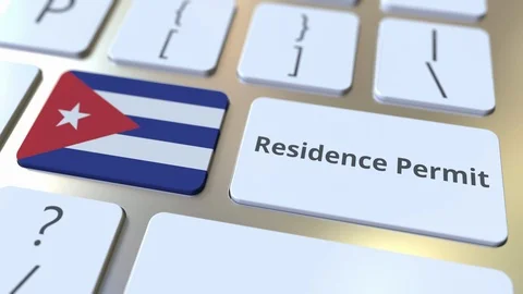 Residence Permit text and flag of Cuba on the buttons on the computer keyboard Video stock 122998541