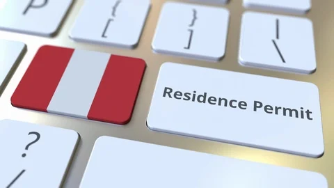 Residence Permit text and flag of Peru on the buttons on the computer keyboard Stock Footage 123016035