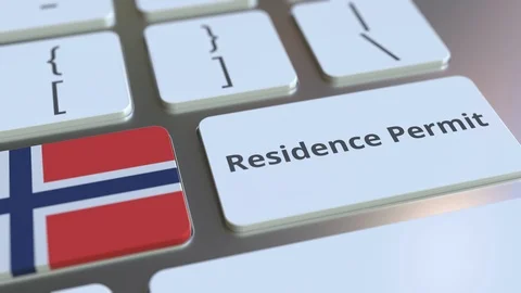 Residence Permit text and flag of Norway on the buttons on the computer keyboard Stock Footage 123016394