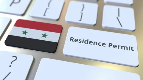 Residence Permit text and flag of Syria on the buttons on the computer keyboard Stock Footage 123048237