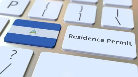 Residence Permit text and flag of Nicaragua on the buttons on the computer Stock Illustration