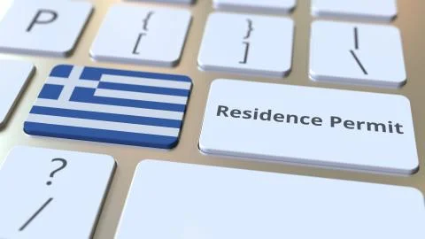 Residence Permit text and flag of Greece on the buttons on the computer keyboard Stock Illustration