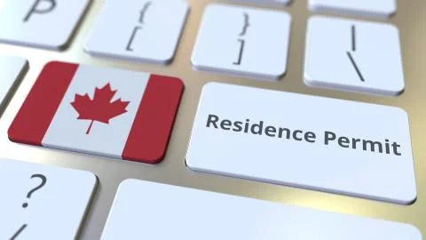 Residence Permit text and flag of Canada on the buttons on the computer keyboard Stock Illustration