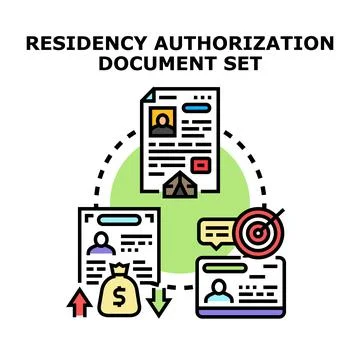 Residency authorization document set approval process Stockillustratie