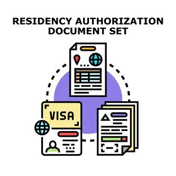 Residency authorization document set planning immigration process 库存插图