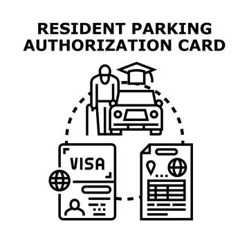 Resident parking authorization card concept with registration documents 스톡 일러스트