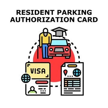 Resident parking authorization card concept with registration documents Illustrazione stock