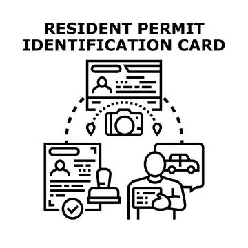 Resident permit identification card processing document access Stock Illustration