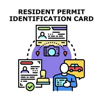 Resident permit identification card processing document access Stock Illustration