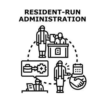 Resident run administration managing local community issues Stock Illustration