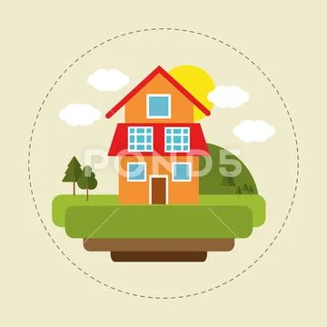 Residentail house electricity clean white background Stock Illustration