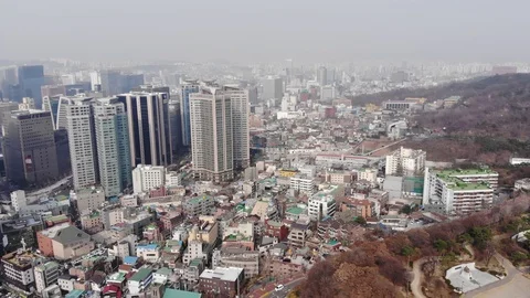 Residential area, dense packed old houses and modern apartment towers Stock Footage 123123652