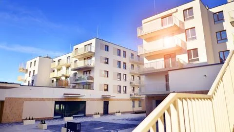 Residential area with modern apartment building. Stock Photos