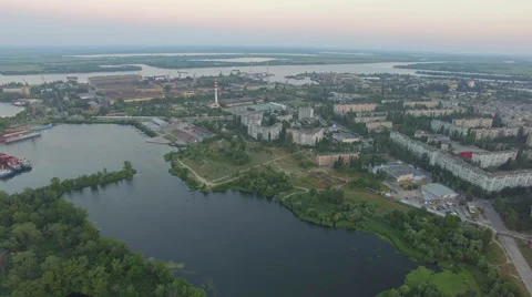 A residential area near the lake. aerial view Stock Footage