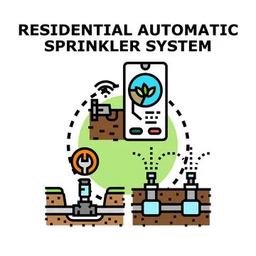 Residential automatic smart sprinkler system for garden irrigation Stock Illustration