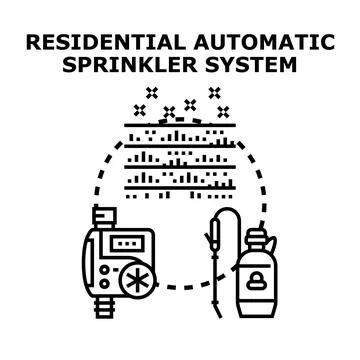 Residential automatic sprinkler system programming watering plants Illustrazione stock
