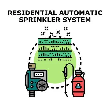 Residential automatic sprinkler system programming watering plants Illustrazione stock