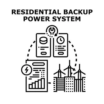 Residential backup power system managing sustainable energy supply Ilustración de archivo