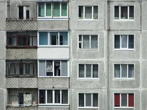 Residential block glimpse into soviet-era architecture with brutalist style Stock Photos