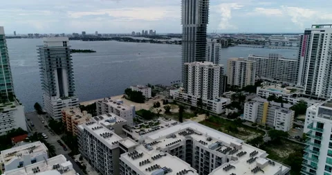 Residential blocks in Edgewater and Biscayne Bay Stock Footage 156974056