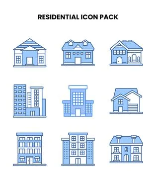 Residential Blue Icons Pack Ilustración de archivo