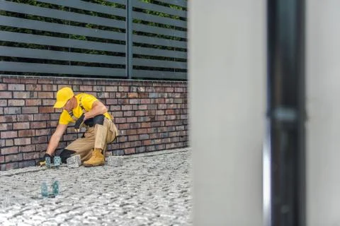 Residential Bricks Paving Work Stock Photos