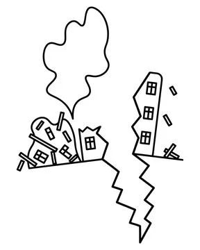 The residential building is collapsing. Structures fly in different directions. Ilustración de archivo