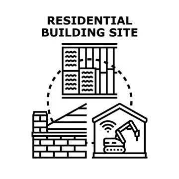 Residential building construction site development concept Stock Illustration