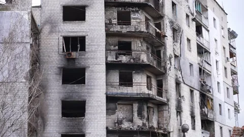 A residential building destroyed by enemy shelling Stock Footage 239195877