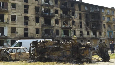Residential building destroyed by rocket fire Stock Footage 245353537
