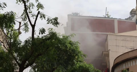 A residential building engulfed in flames Stock Footage 321604023