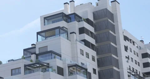 Residential building facade with balconies in Valdebebas, Madrid Stock Footage 335652299