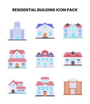 Residential Building Flat Bundle Icons Pack Ilustración de archivo