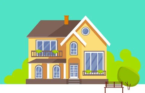 Residential building, front view. Stock Illustration