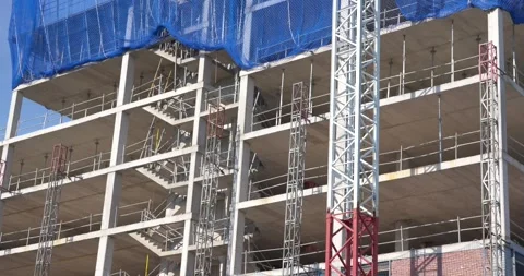 Residential Building Structure Under Construction with Staircases and Tower Stock-Footage 336012085