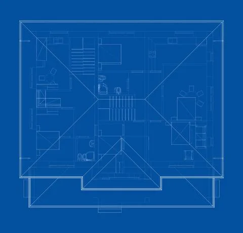 Residential building technical drawing. Vector Ilustración de archivo