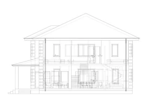 Residential building technical drawing. Vector Ilustración de archivo