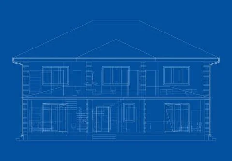 Residential building technical drawing. Vector Ilustración de archivo