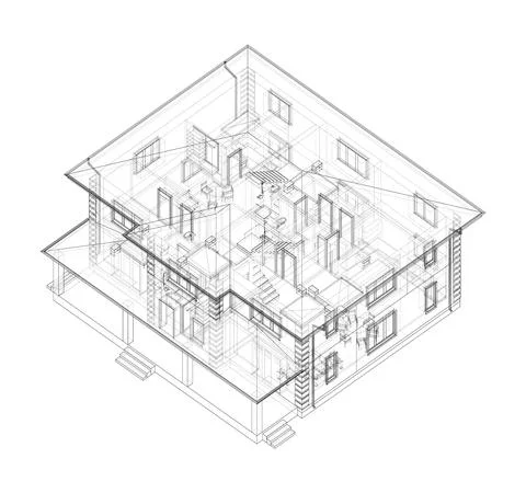 Residential building technical drawing. Vector 库存插图