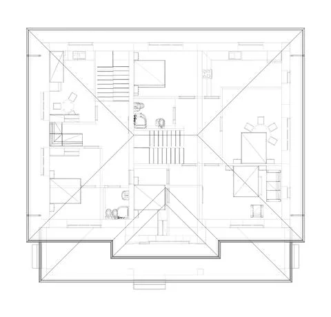 Residential building technical drawing. Vector Ilustración de archivo