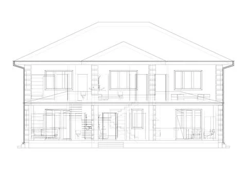 Residential building technical drawing. Vector Ilustración de archivo