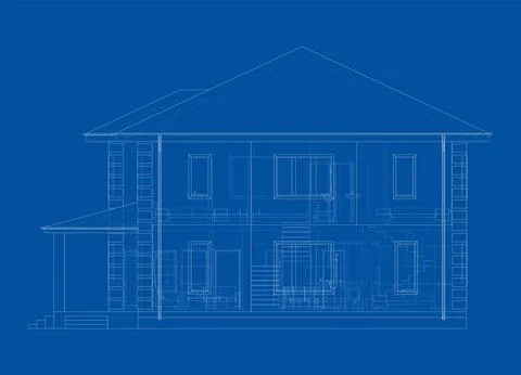 Residential building technical drawing. Vector Ilustración de archivo