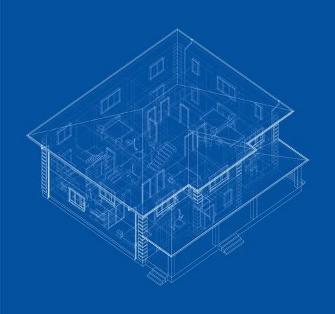 Residential building technical drawing. Vector Ilustración de archivo