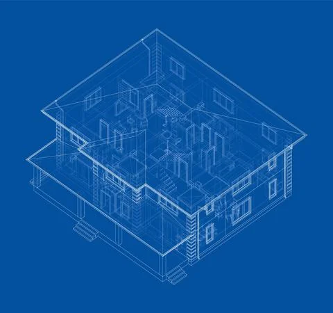 Residential building technical drawing. Vector Ilustración de archivo