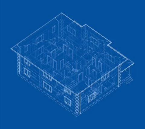 Residential building technical drawing. Vector Ilustración de archivo