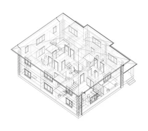 Residential building technical drawing. Vector Ilustración de archivo