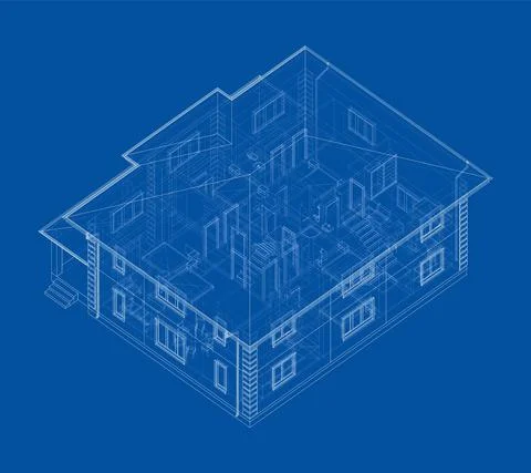Residential building technical drawing. Vector Ilustración de archivo