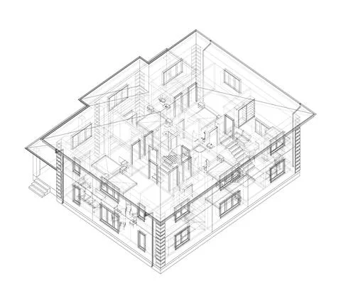 Residential building technical drawing. Vector Ilustración de archivo