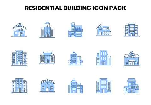 Residential Building Two Colour Bundle Icons Pack Stock Illustration