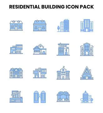Residential Building Two Colour Vector Icons Pack Ilustración de archivo